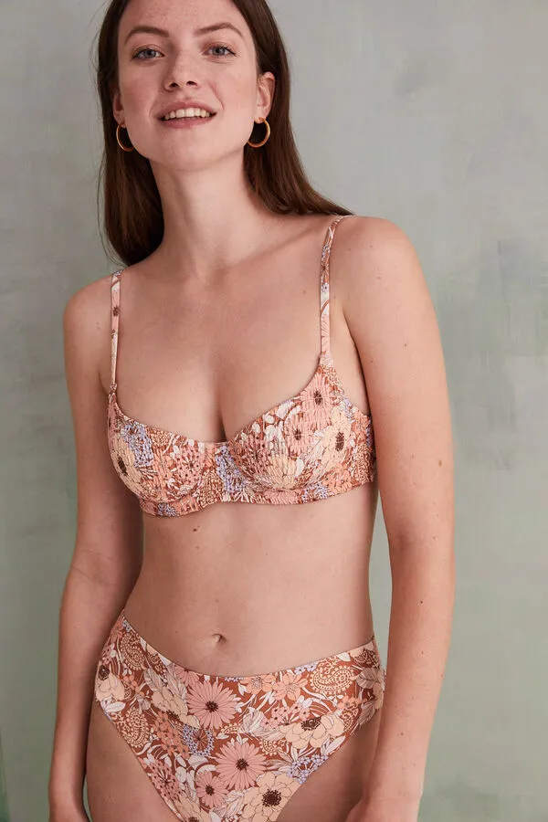 Panty bikini high orange flowers