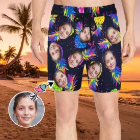 Personalized Swim Trunks Custom Swimming Trunks Custom Face Colorful Pineapple Men's Quick Dry Swim Shorts Men's Print Summer Swimwear Design Beach Swimsuit with Girlfriend's Face