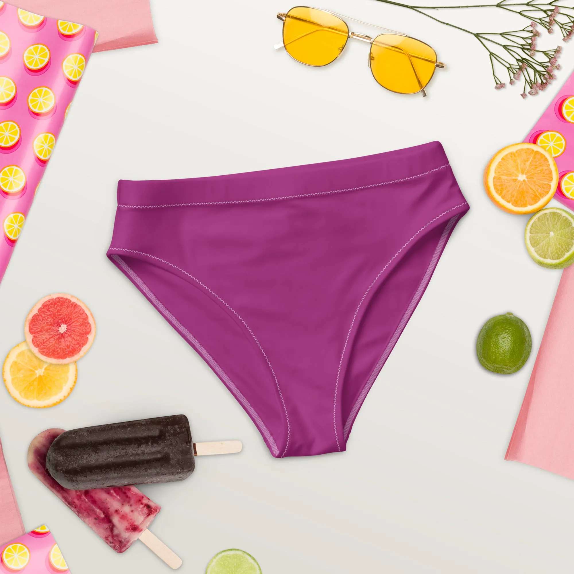 Red Violet High Waisted Bikini Bottom (Glamourange Cheeky High Waisted Bikini Bottom With Colours)