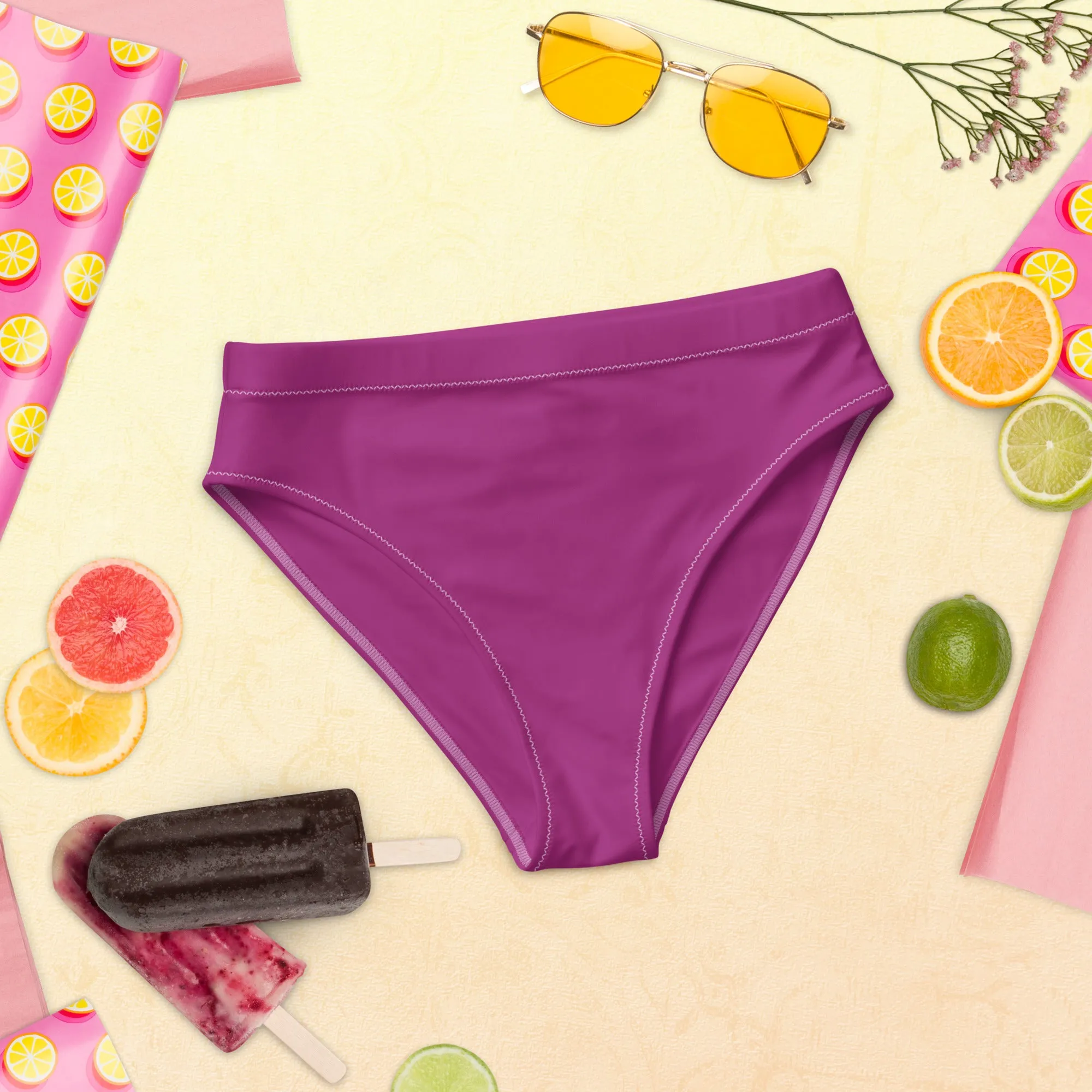 Red Violet High Waisted Bikini Bottom (Glamourange Cheeky High Waisted Bikini Bottom With Colours)