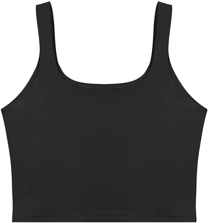 REORIA Womens Sexy Square Neck Double Lined Seamless Sleeveless Cropped Tank Yoga Crop Basic Tops