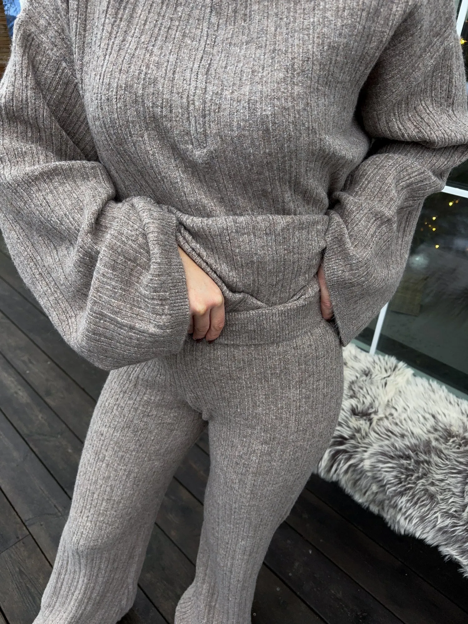 Ribbed Knit Pants - Mole