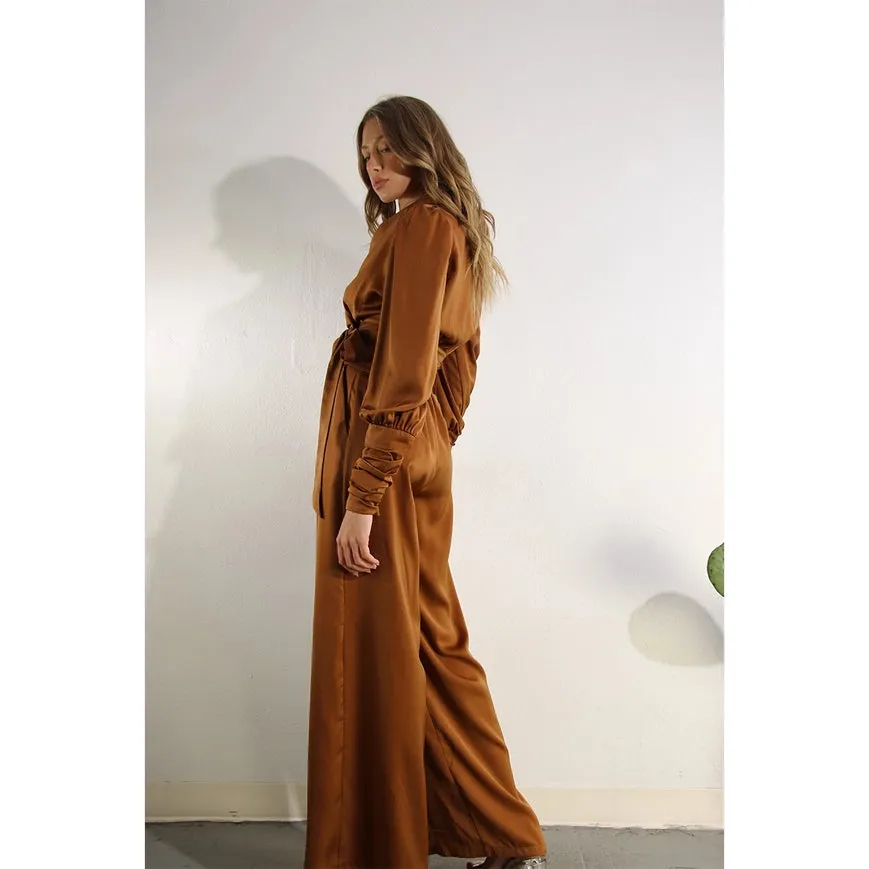 Satin Surplus Top And Pants Set