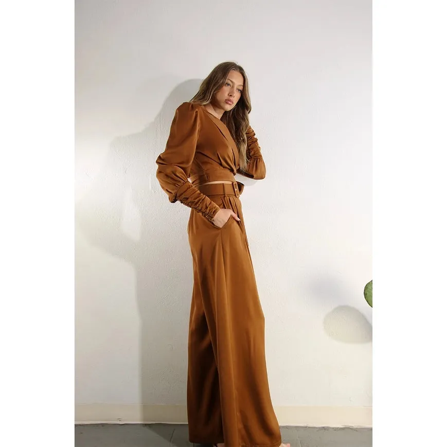 Satin Surplus Top And Pants Set