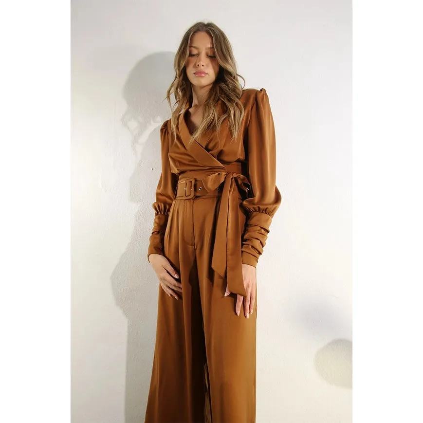 Satin Surplus Top And Pants Set
