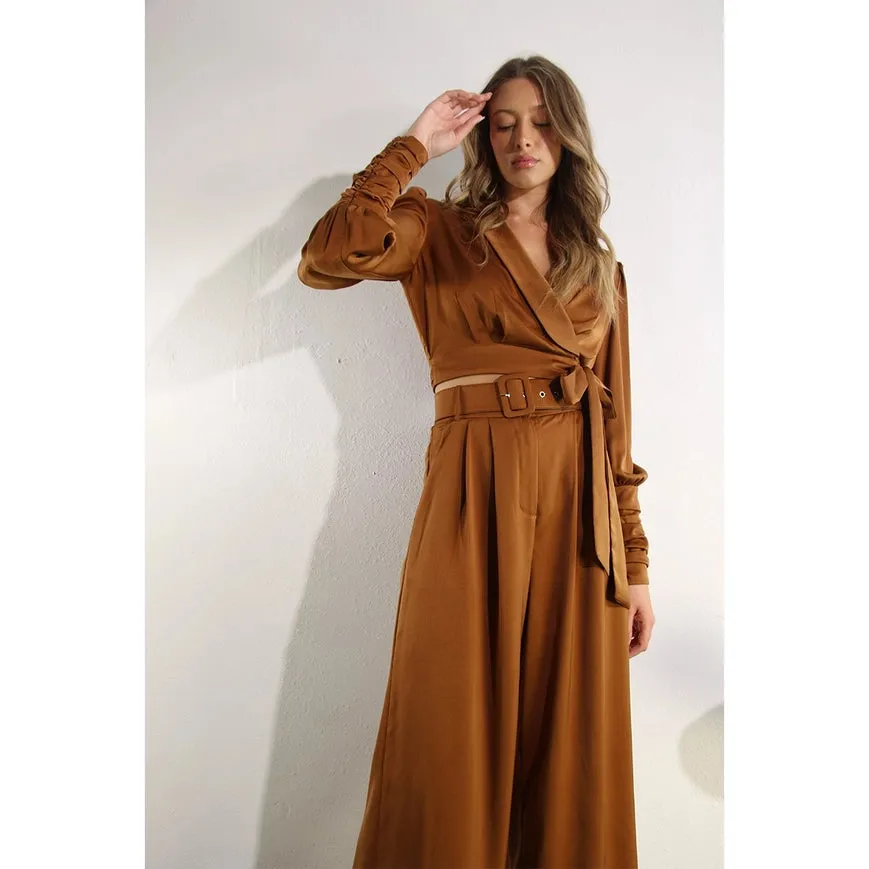 Satin Surplus Top And Pants Set