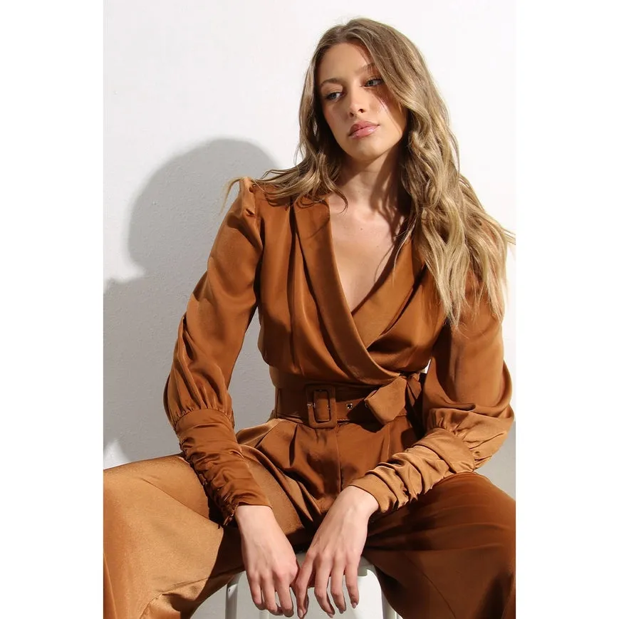 Satin Surplus Top And Pants Set