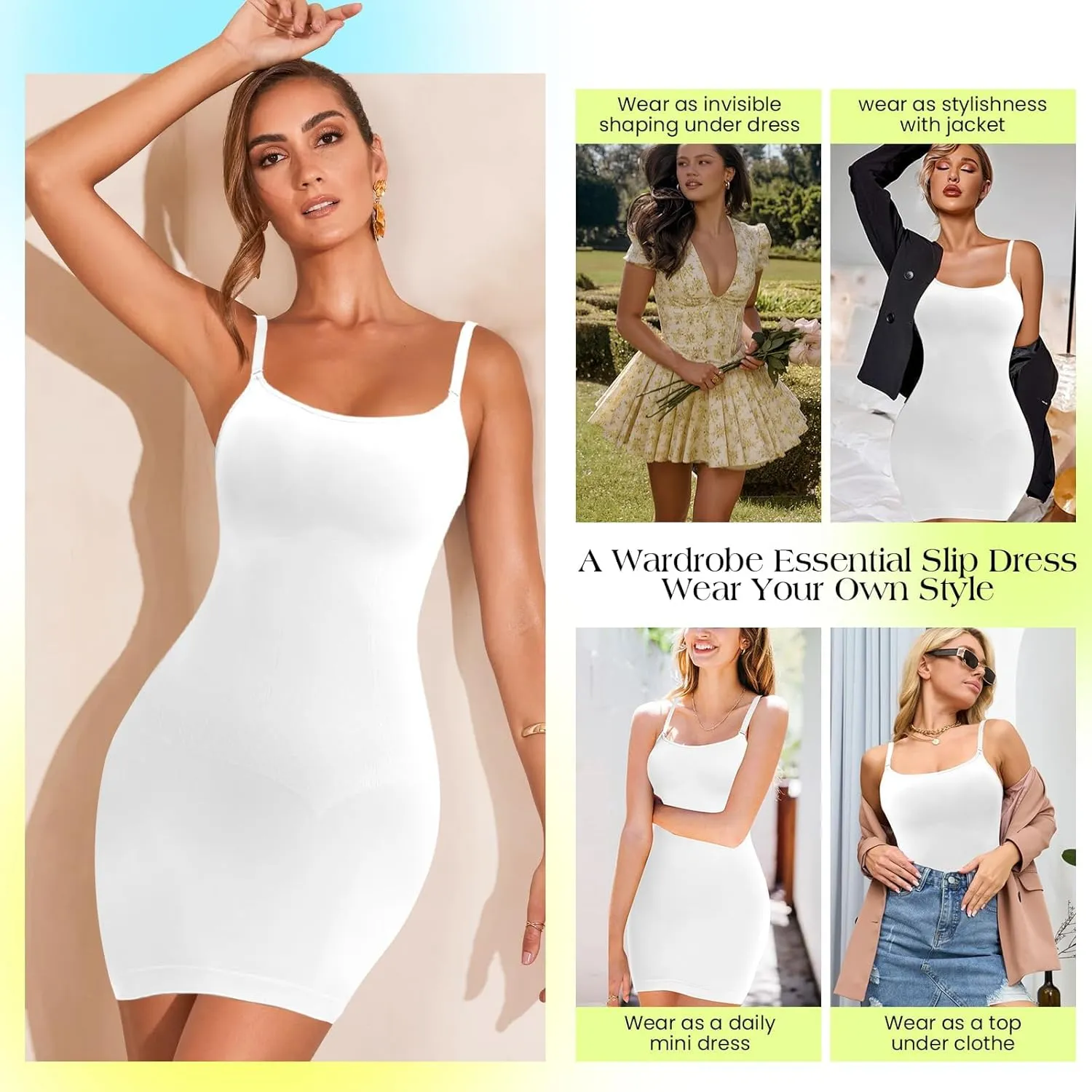 Shapewear Slip Tummy Control Cami Under Dress for Women Body Shaper Full Slips Dress Seamless Shaping Dresses