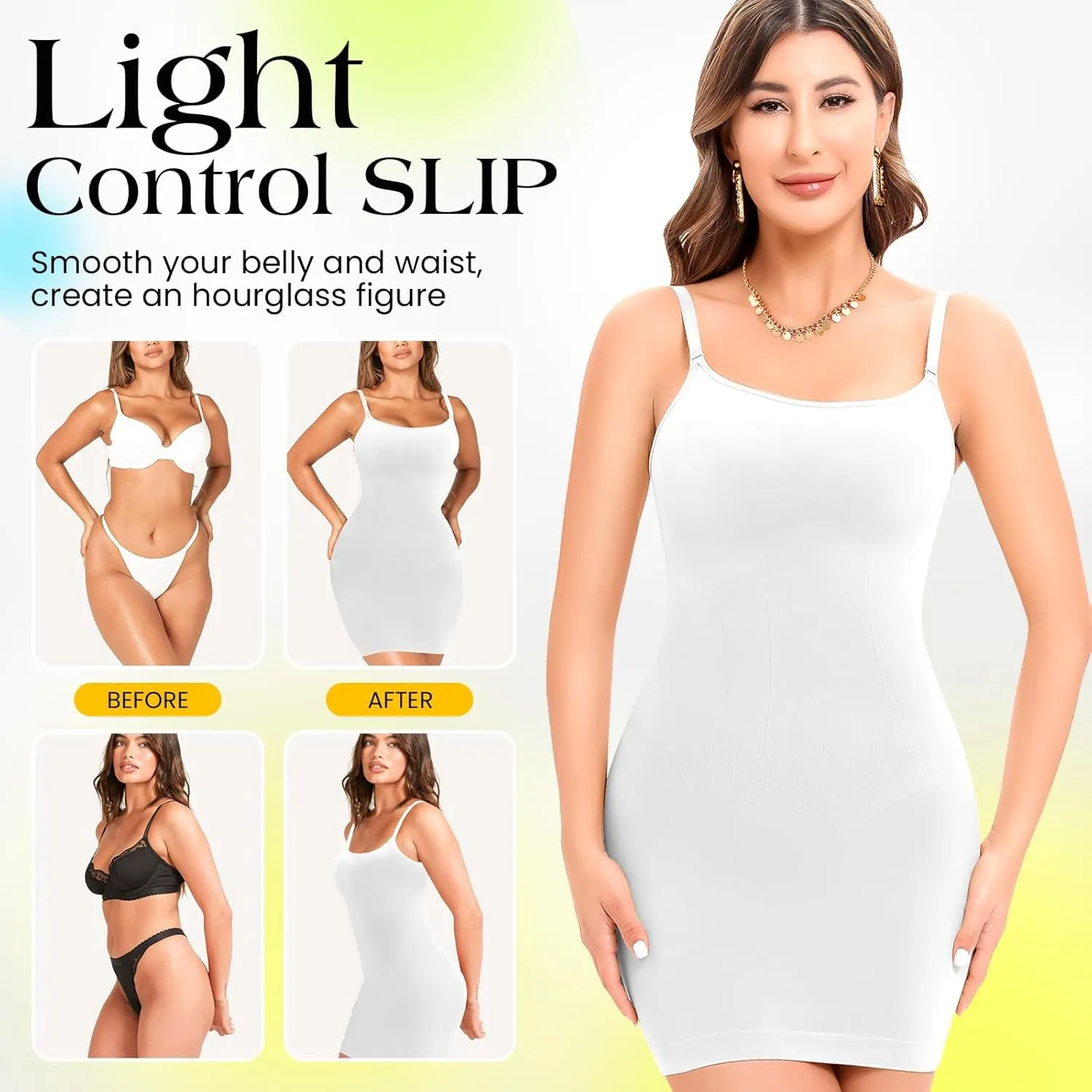 Shapewear Slip Tummy Control Cami Under Dress for Women Body Shaper Full Slips Dress Seamless Shaping Dresses