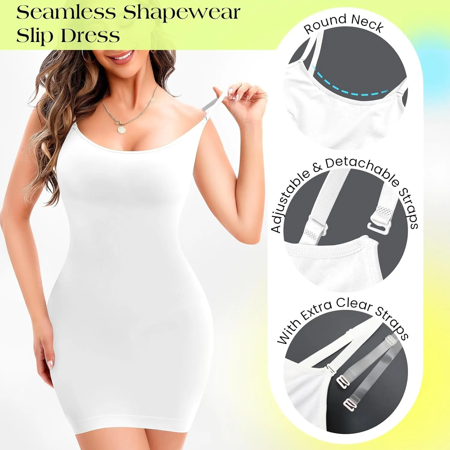 Shapewear Slip Tummy Control Cami Under Dress for Women Body Shaper Full Slips Dress Seamless Shaping Dresses