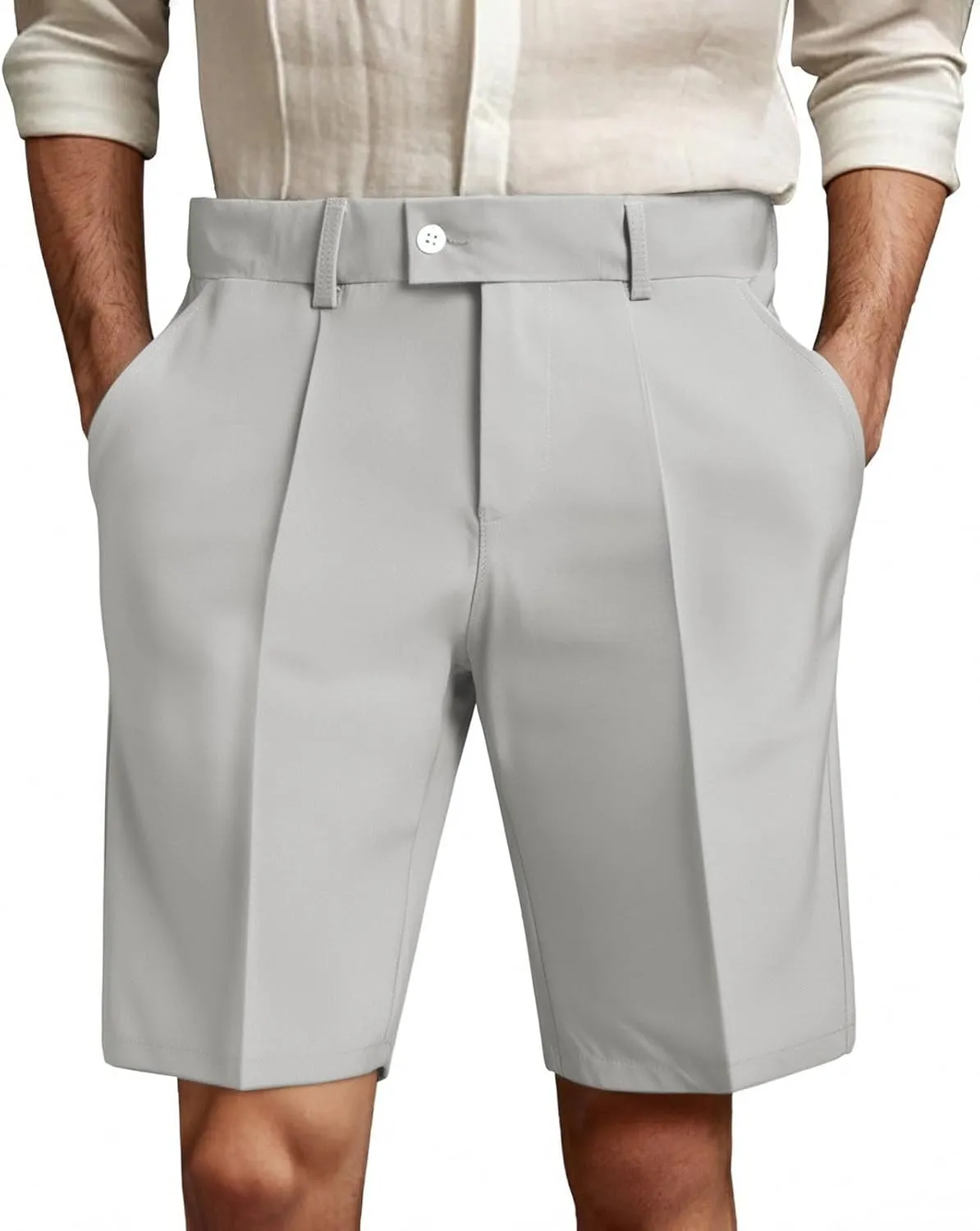 Shorts Men Casual Pleated Front Golf Work Casual Shorts Lightweight Stretch Waist Button Dress Pants with Pockets