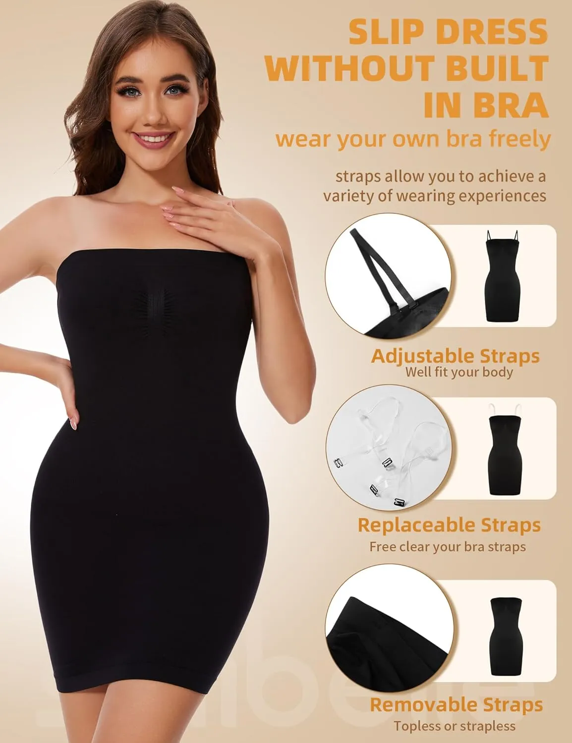 SLIMBELLE Womens Strapless Shapewear Slip Tummy Control Dress Slip Seamless Full Body Shaper for Under Dresses