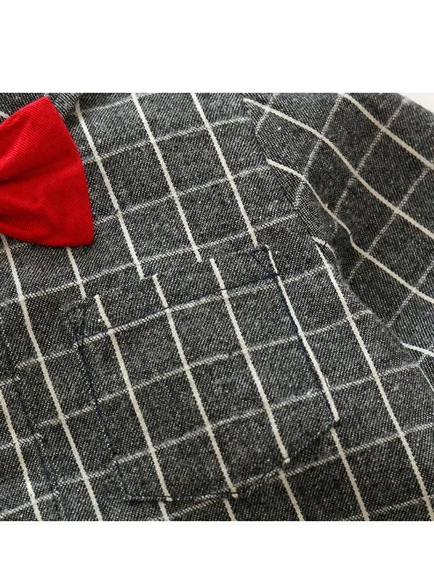 Spring 3- Piece Baby Boys Clothes Set Checked Bodysuit and Corduroy Pants and Bow Tie
