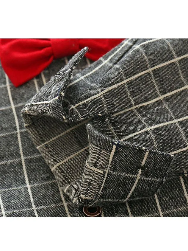 Spring 3- Piece Baby Boys Clothes Set Checked Bodysuit and Corduroy Pants and Bow Tie