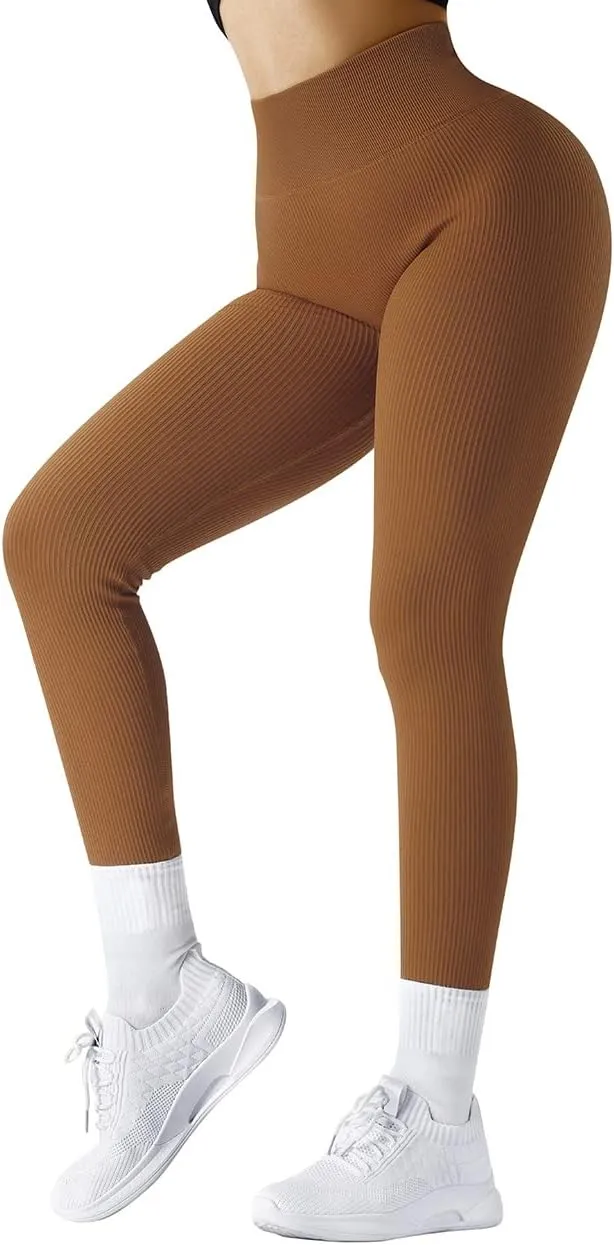 SUUKSESS Women Ribbed Seamless Leggings High Waisted Workout Gym Yoga Pants