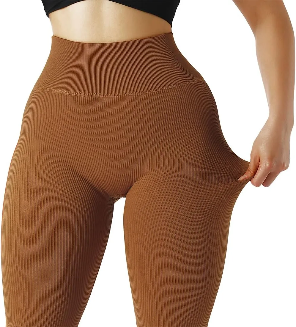 SUUKSESS Women Ribbed Seamless Leggings High Waisted Workout Gym Yoga Pants