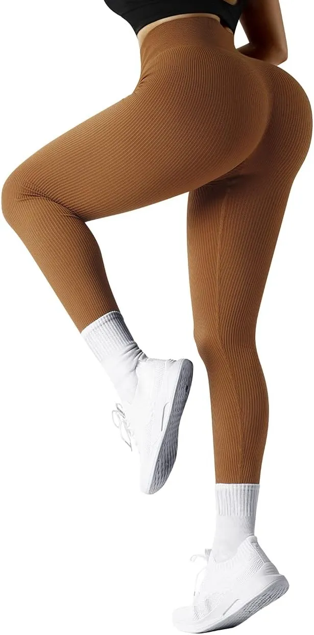 SUUKSESS Women Ribbed Seamless Leggings High Waisted Workout Gym Yoga Pants