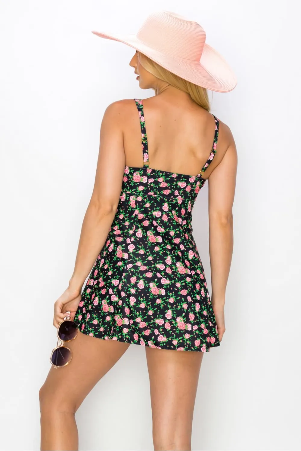 Swim Full Size Clear Waters Swim Dress in Black Roses