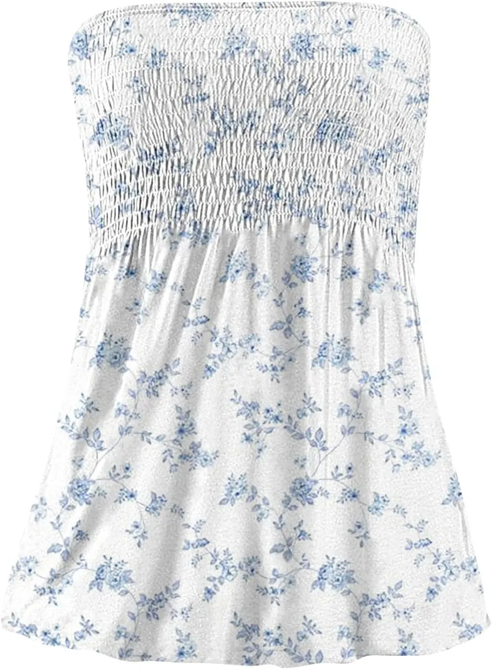 Tube Tops for Women Sleeveless Smocked Ruffled Tanks Strapless Floral Print Tube Tops Lightweight Sexy Bandeau