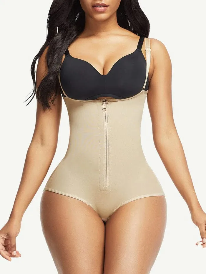 Waist Trainer Shapewear bodysuit with Front Zipper and Adjustable Strap