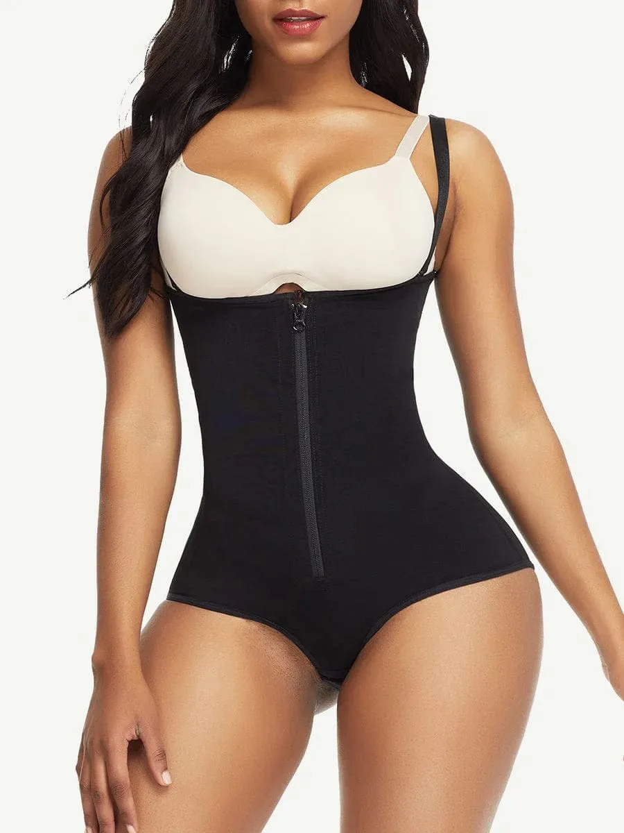 Waist Trainer Shapewear bodysuit with Front Zipper and Adjustable Strap