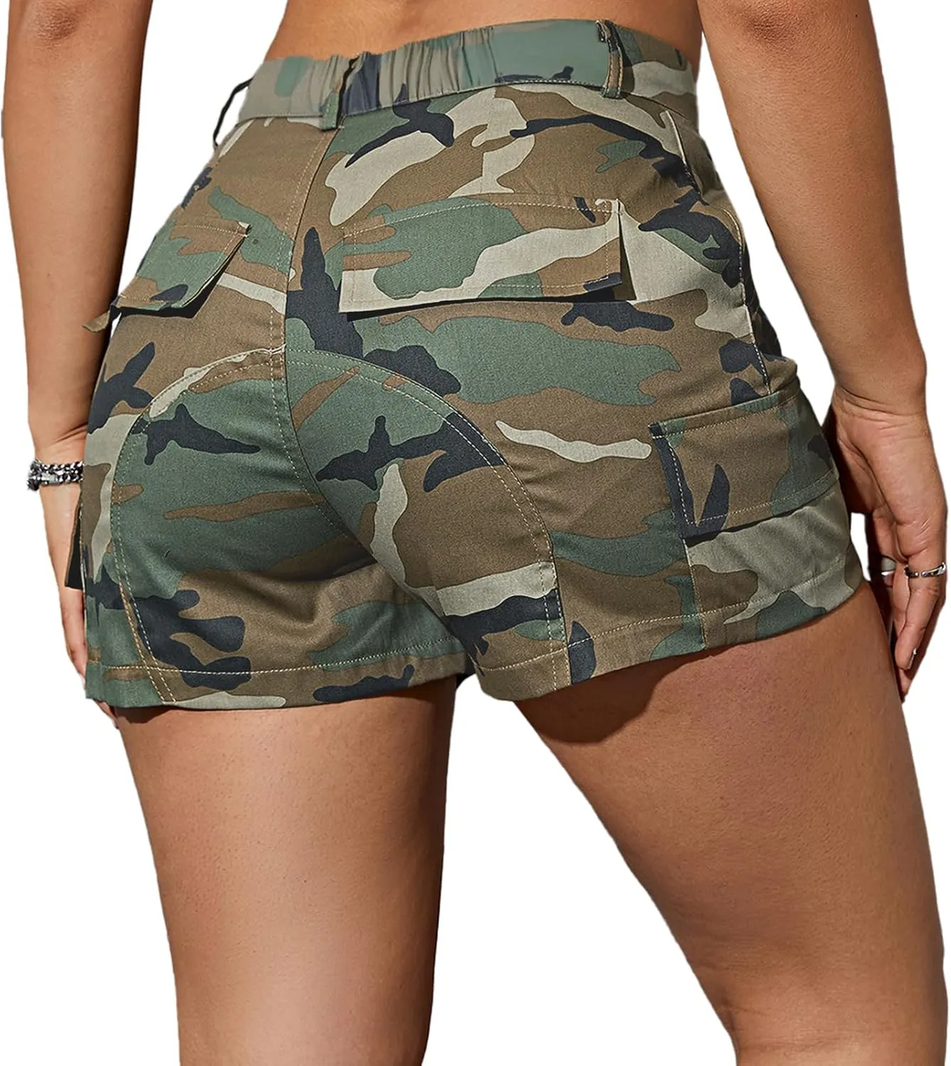 Women Camo Shorts Slim Fit Camouflage Cargo Shorts Women Casual Army Fatigue Shorts with Pockets