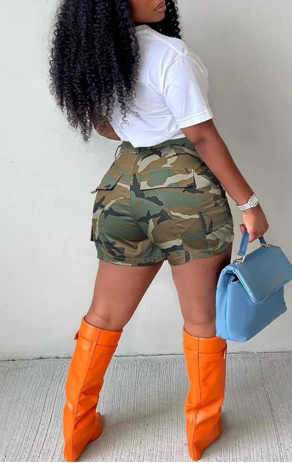 Women Camo Shorts Slim Fit Camouflage Cargo Shorts Women Casual Army Fatigue Shorts with Pockets