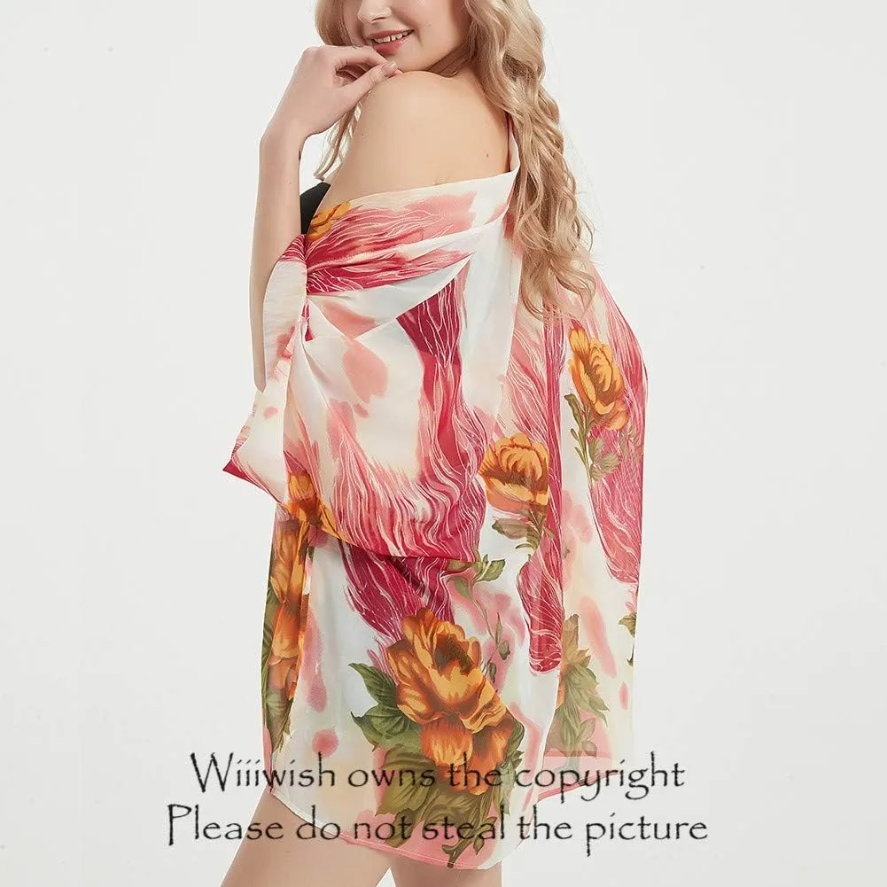Womens Bohemian Floral Sheer Chiffon Kimono Beach Bikini Cover up Cardigan Capes Tunic