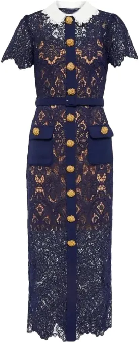Women's French Elegant Vintage Solid Lace Hollow Out Dress - Flower Neck High Waist Slim Pencil