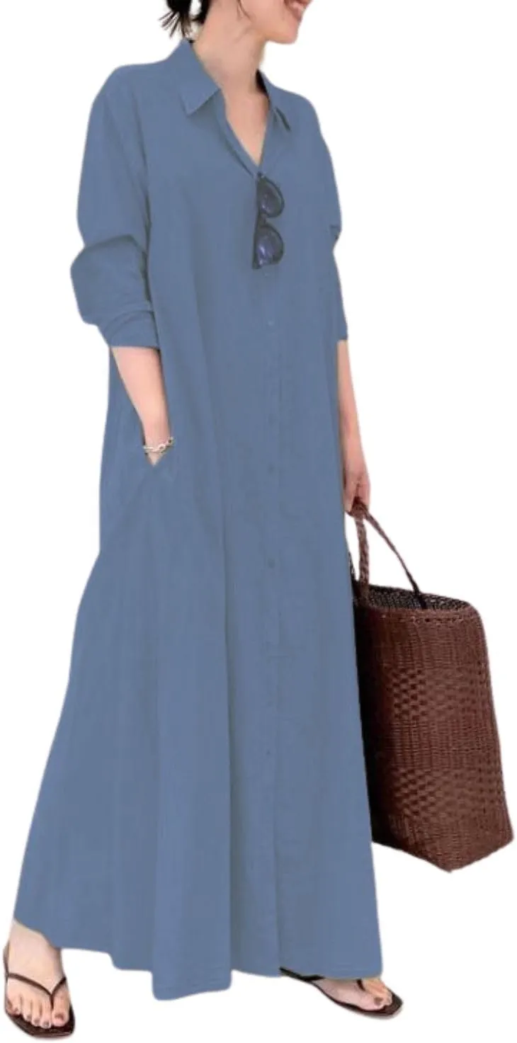 Women's Plain Buiness Casual Dress Elegant Plus Size Robe Solid Color Summer Kaftan