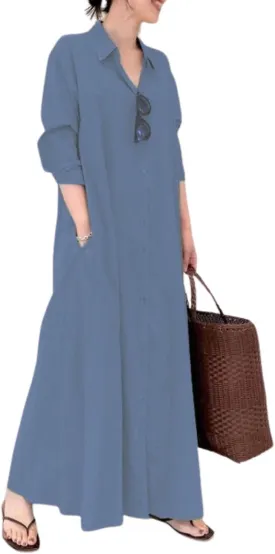 Women's Plain Buiness Casual Dress Elegant Plus Size Robe Solid Color Summer Kaftan