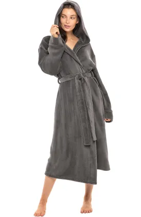 Women's Plush Fleece Robe with Hood, Lightweight Hooded Bathrobe with Pockets