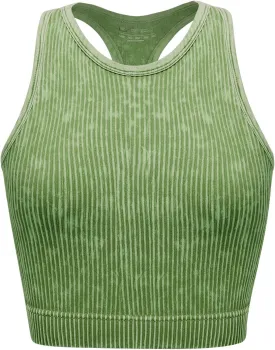 Women's Seamless Ribbed Workout Crop Tank Top,Slim Fit Short Scoop Neck Racerback Tank Tops,Sports Bra Yoga Tops