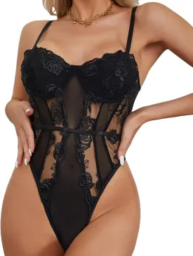 Women's Sheer Mesh Sleeveless See Through Backless Bustier Cami Bodysuit Tops