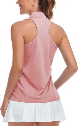 Women's Sleeveless Golf Polo Shirt Loose Fit Racerback Golf Dry Fit Tank Tops for Ladies Tennis Apparel Lightweight SPF 50 