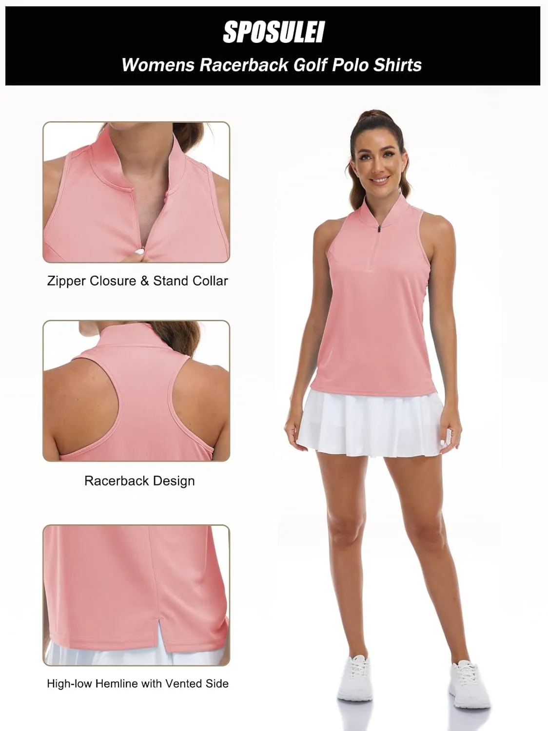 Women's Sleeveless Golf Polo Shirt Loose Fit Racerback Golf Dry Fit Tank Tops for Ladies Tennis Apparel Lightweight SPF 50 