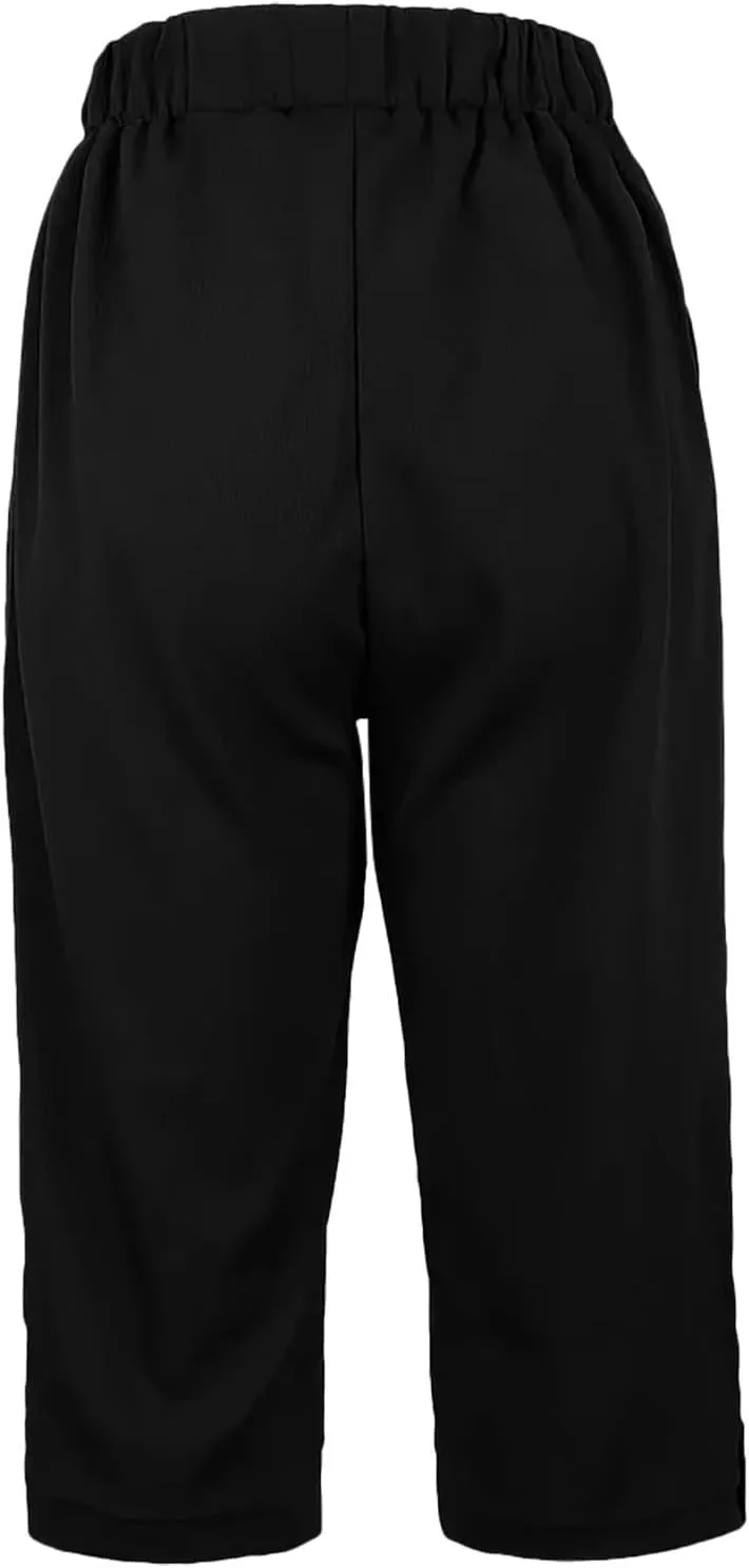 Women's Summer Casual Capri Pants High Waisted Wide Leg Comfortable Soft Knit Mid Length Breathable Workout Yoga