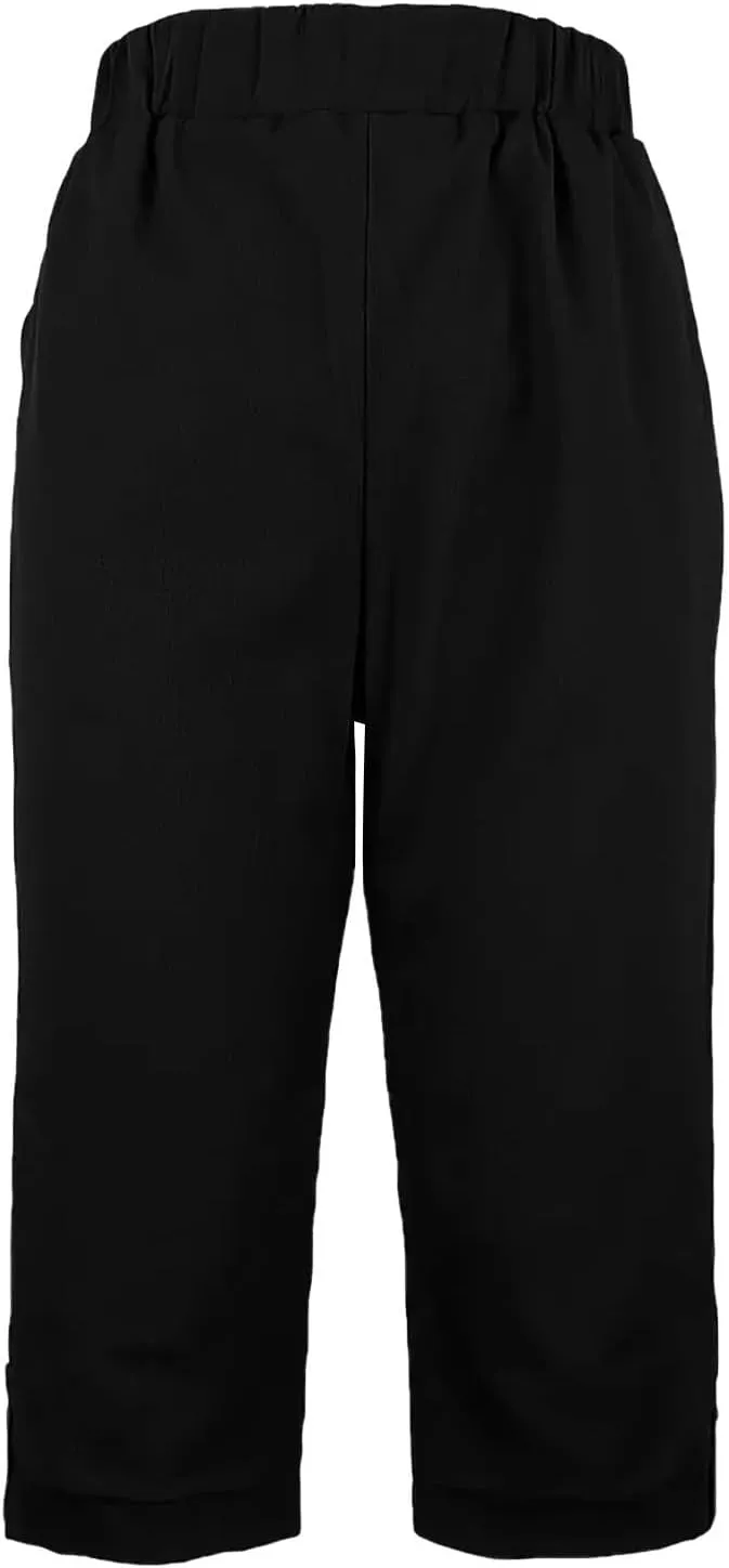 Women's Summer Casual Capri Pants High Waisted Wide Leg Comfortable Soft Knit Mid Length Breathable Workout Yoga