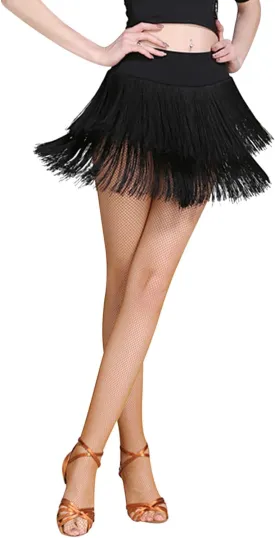 Z&X Fringe Skirts for Women Dance Performance Festival Rave Shorts Skirt Elastic Waist Pencil Bodycon Skirt