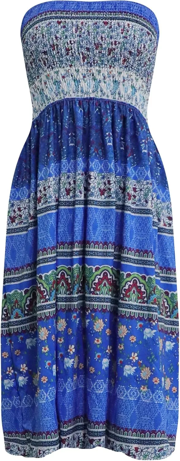 Zyyfly Tube Top Dress Women Summer Beach Coverup Stretch Smocked Strapless Dress
